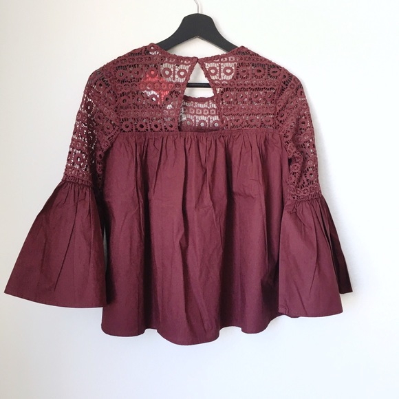 NWT Endless Rose Burgundy Louvre Crochet Boho Top - Picture 3 of 8